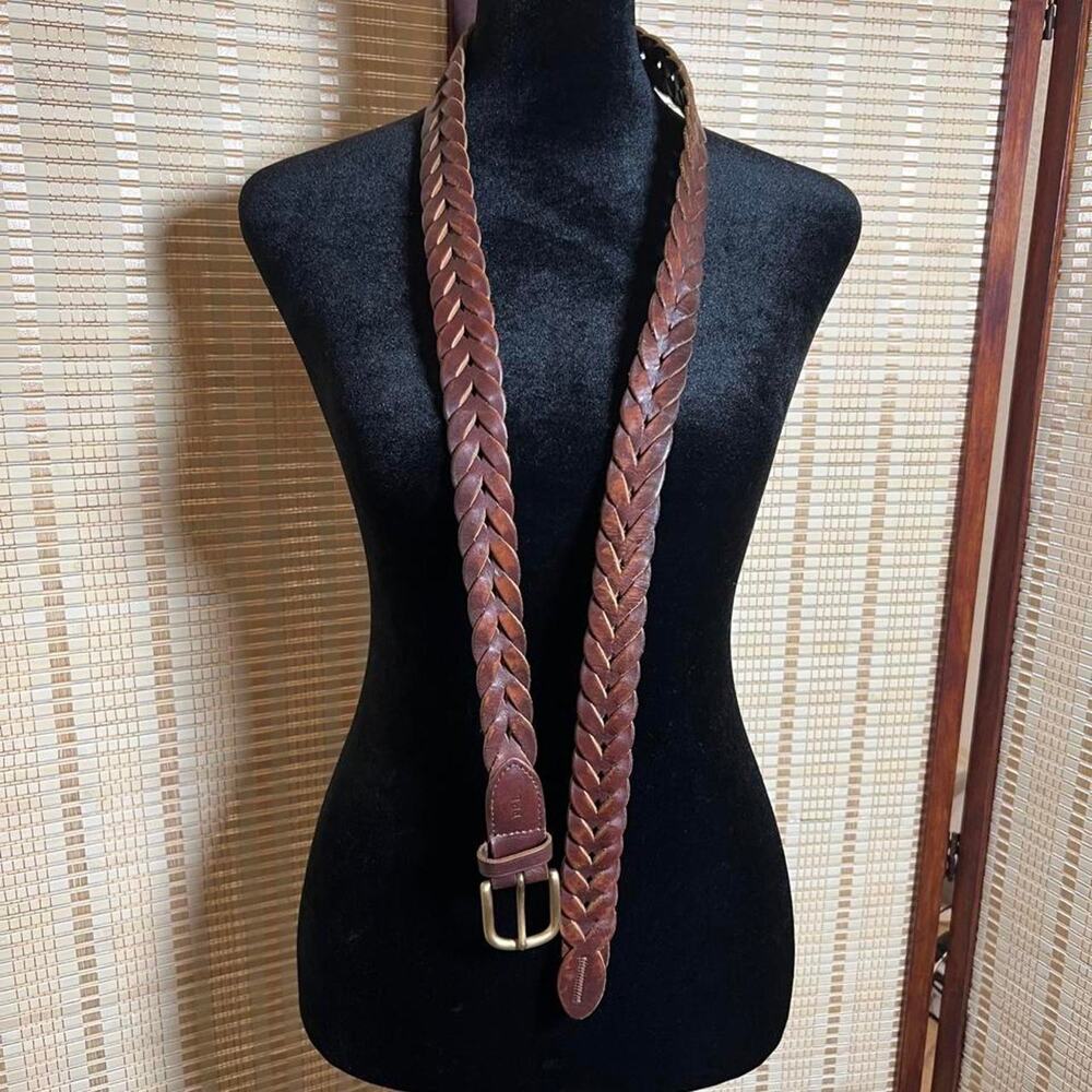 Polo Ralph Lauren Vintage Braided Leather Belt Dark Brown Gold Brass Buckle